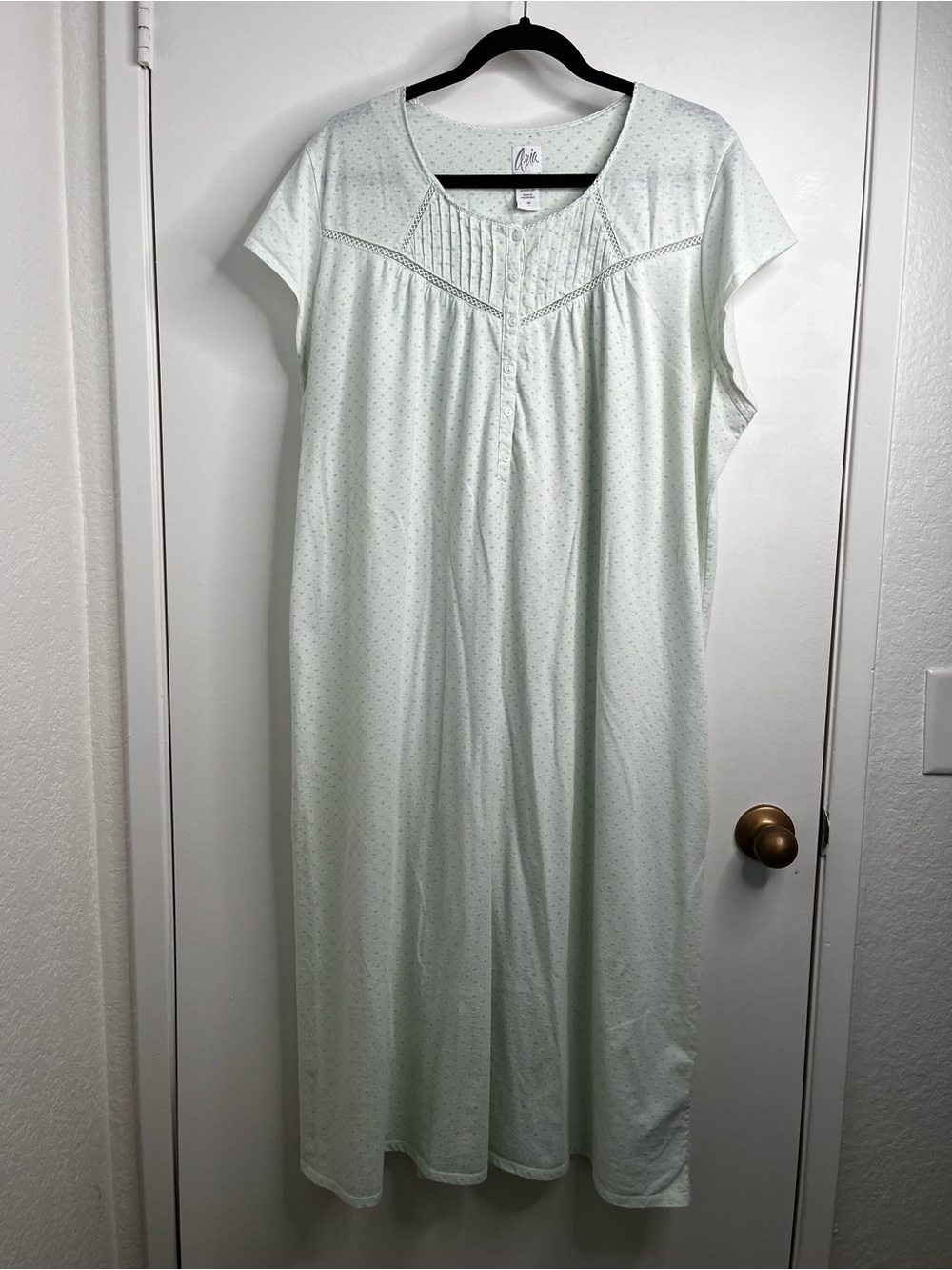 Aria Nightgown 1x Cotton Blend Mint Tiny Floral Pattern Lace Trim Granny Core